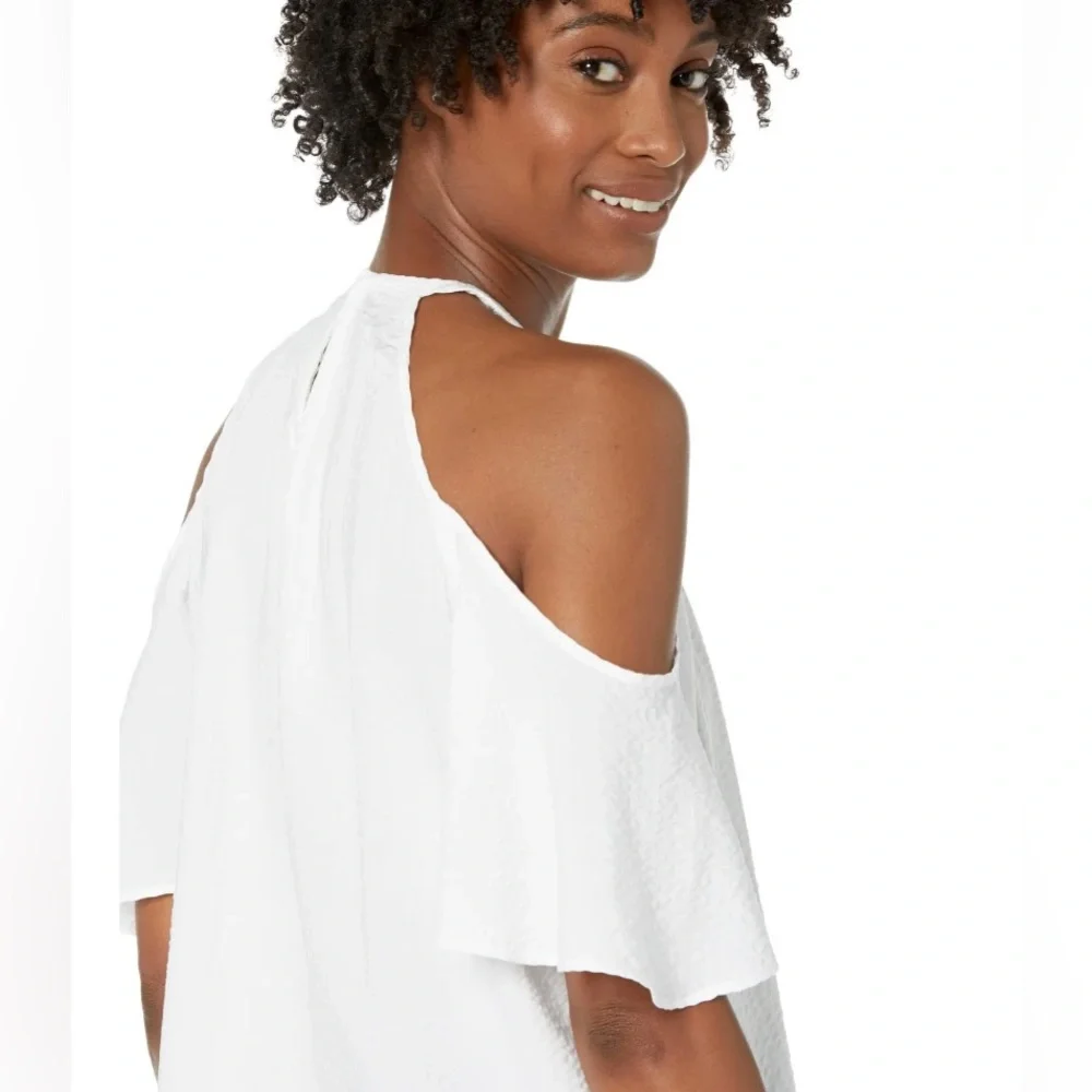MICHAEL Michael Kors® White Seersucker Halter Style Cold Shoulder Top NWT - Picture 4 of 8